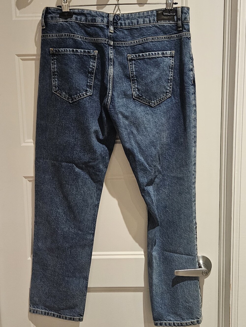 Zara Mid-Blue Cropped Jeans with Silver Sequin Knee Panels - Picture 5 of 7